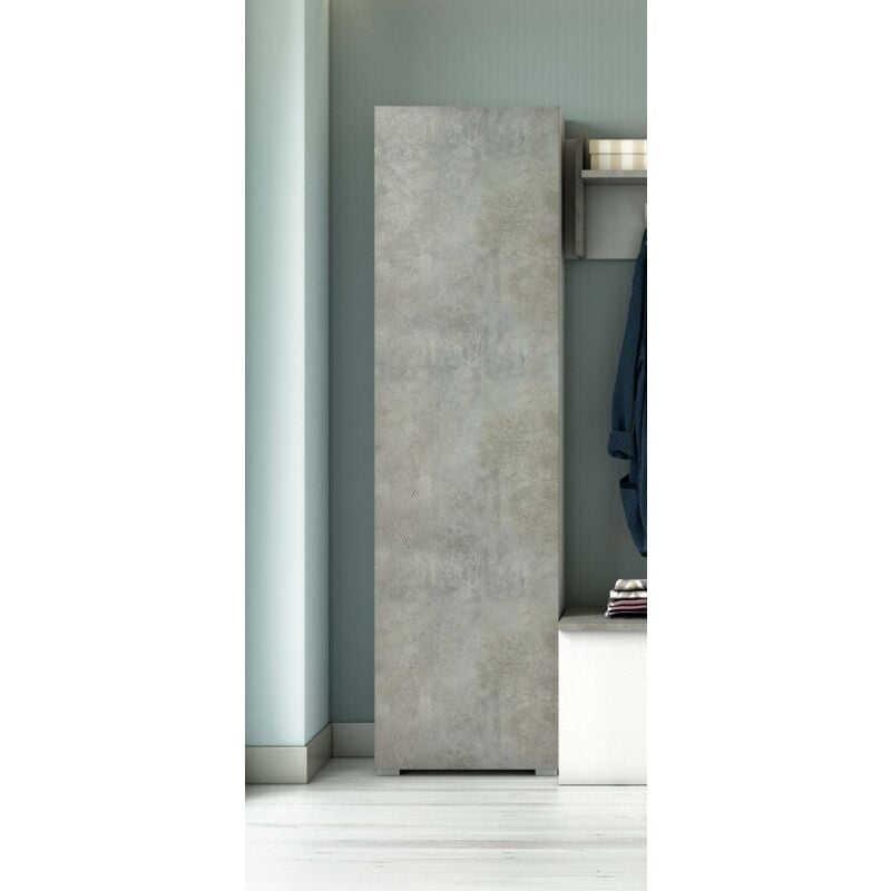 Dmora - Armadio multiuso Ddarbo, Mobile lineare a 1 Anta e 7 ripiani,  Colonna da ingresso o bagno, Scarpiera moderna, 100% Made in Italy,  50x30h182 cm, Cemento e Bianco