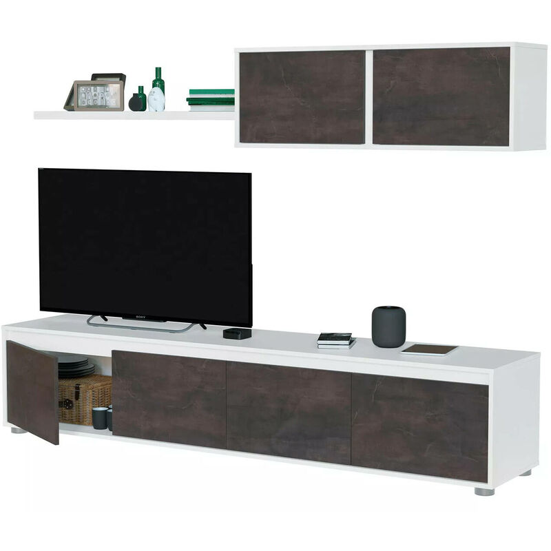 Dmora Parete attrezzata da Soggiorno, Mobile Porta TV Moderno, Pensile a 2  Ante e mensola, cm 200 x 46 x 41, Colore Rovere e Bianco, 200x46x41 :  .it: Casa e cucina