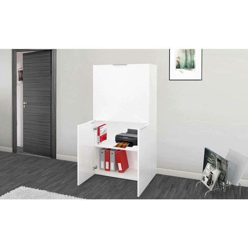 Scrivania Dgyombe, Scrittoio lineare porta PC, Tavolo multiuso per ufficio,  Scrivania salvaspazio multiposizione, 100% Made in Italy, cm 100x50h78,  Rovere