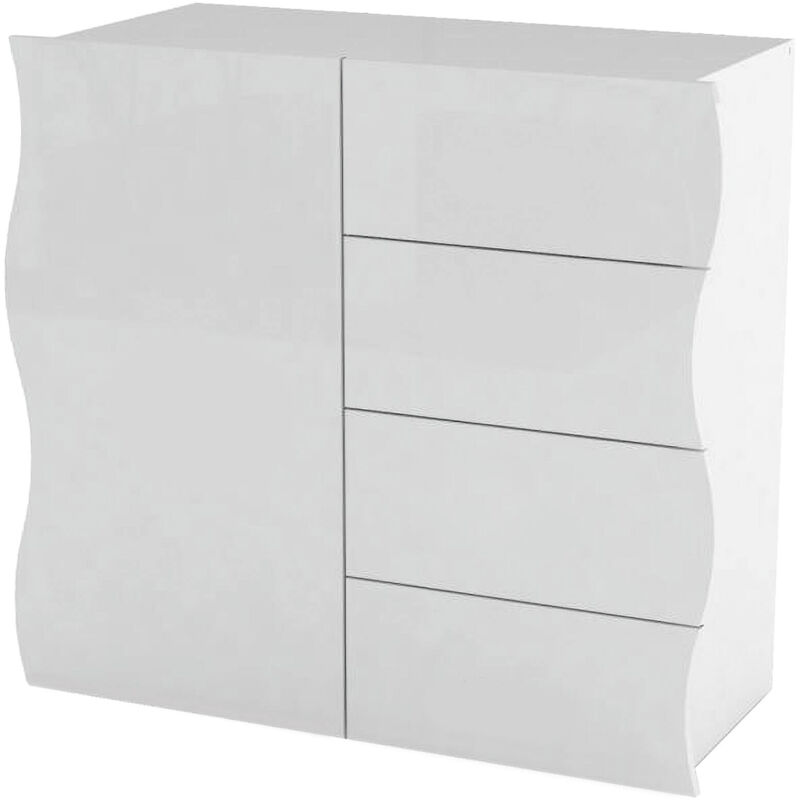 Credenza moderna a 4 ante, Made in Italy, Madia da cucina, Buffet di design  da soggiorno, cm 162x44h86, colore Bianco lucido