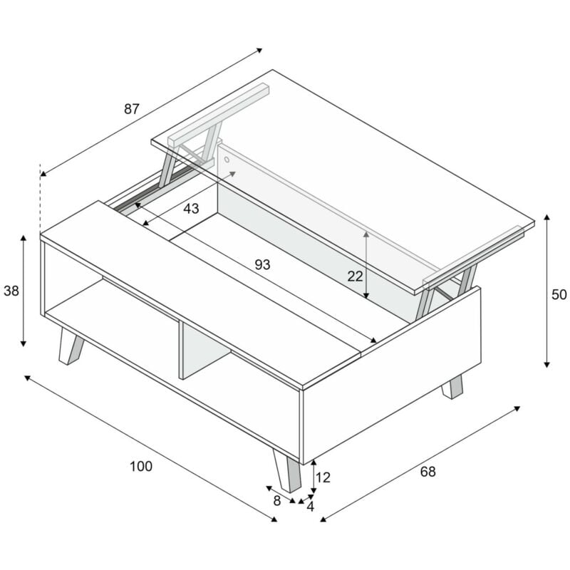 Tavolino da caffe' sollevabile 100 X 68 X 39 cm con rialzo salvaspazio  soggiorno ROVERE - 0Z6633R