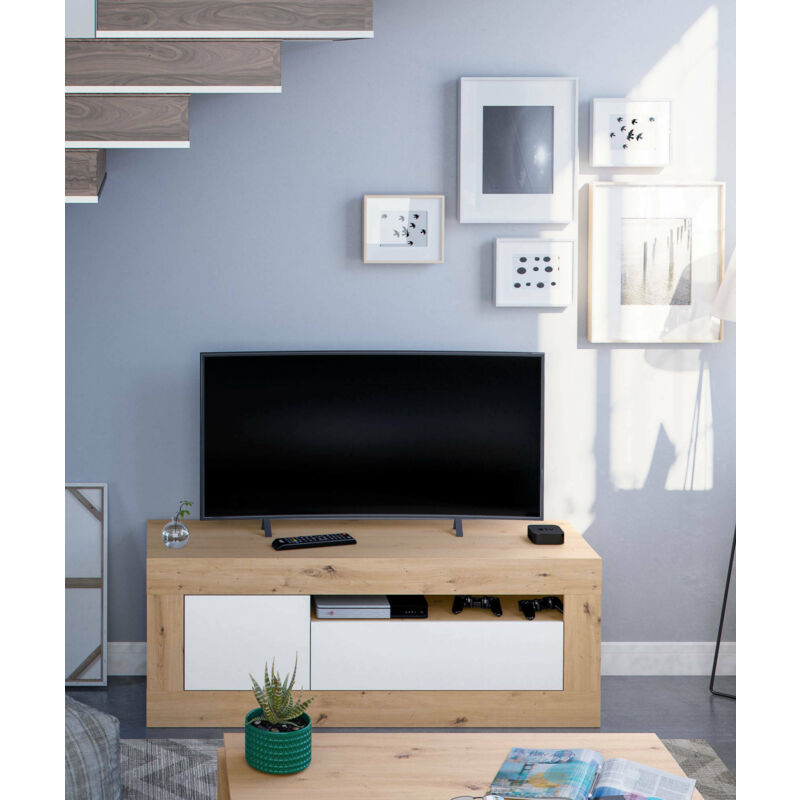 Mobile porta TV Visalia, Credenza per televisione da soggiorno, Supporto TV  a 3 ante, Credenza bassa, 150x41h46 cm, Rovere