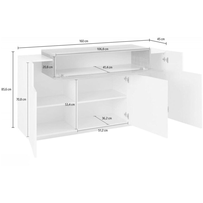 Dmora Credenza moderna a 7 ante, Made in Italy, Madia da cucina, Buffet di  design da soggiorno, cm 200x45h86, colore Bianco lucido e Pero : :  Casa e cucina