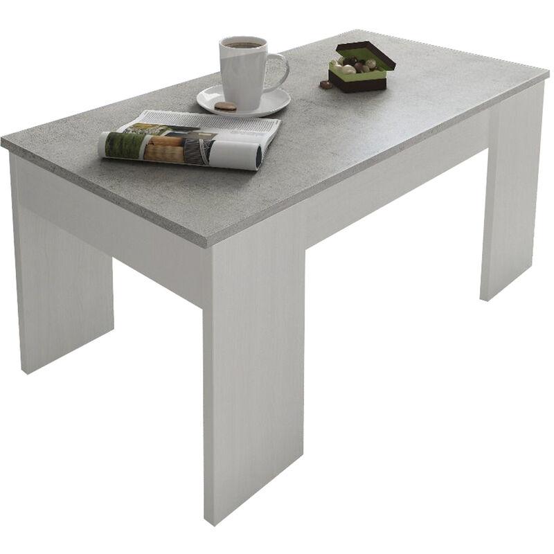 Dmora Tavolino da caffè con contenitore, cm 100 x 50 x 45, colore Bianco e  Cemento