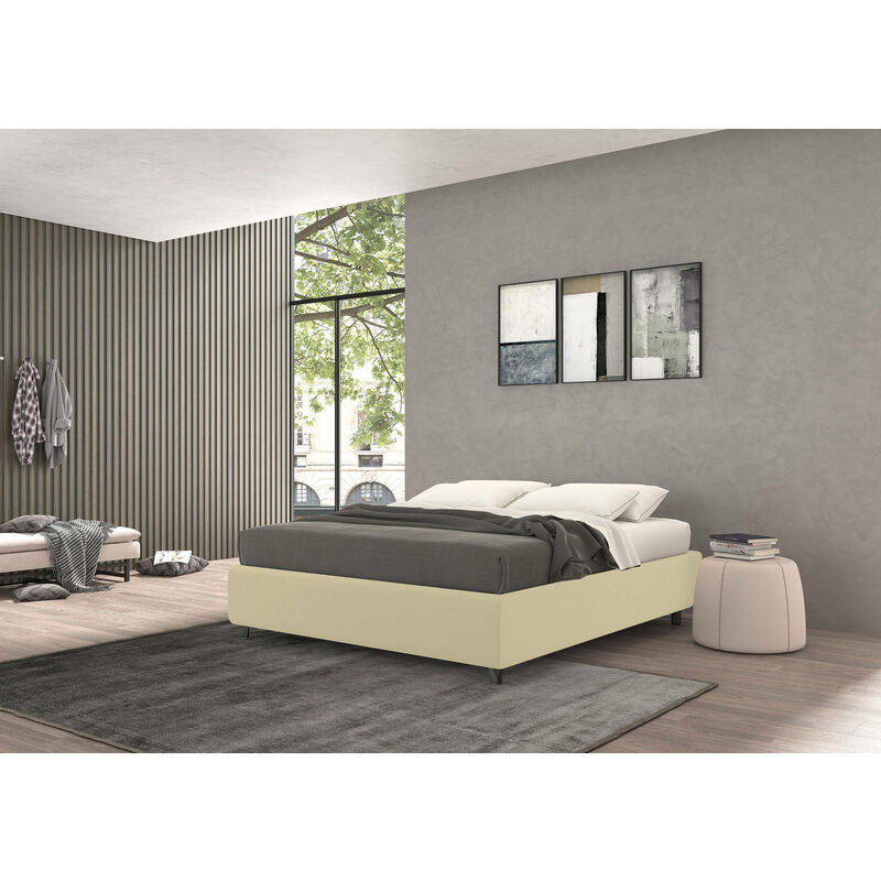 Letto contenitore piazza e mezza Strauss, Made in Italy, Struttura in  tessuto imbottito, Adatto a materasso 120x190 cm, Bianco