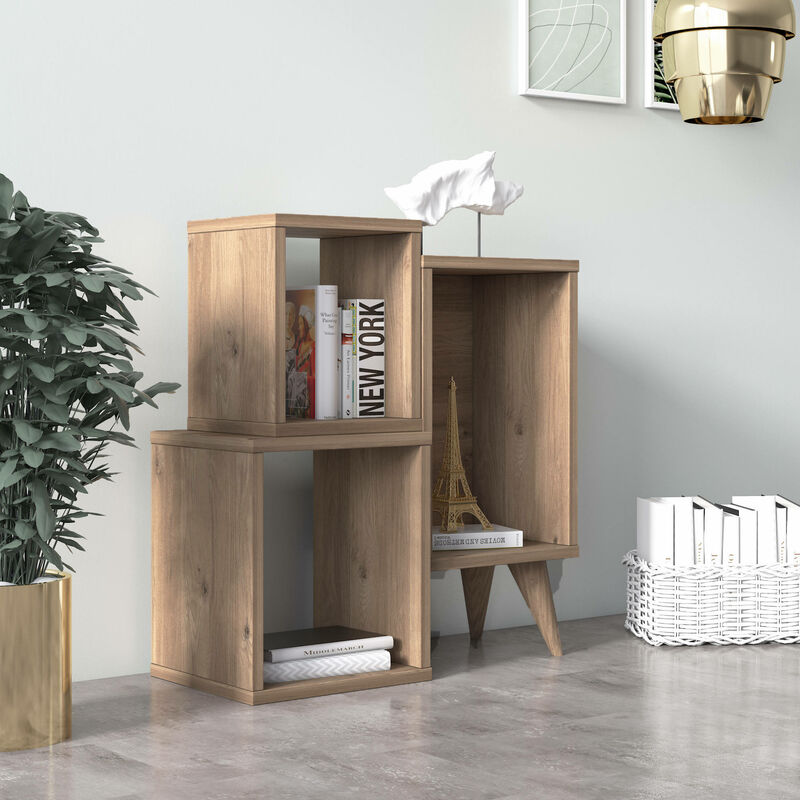 Dmora Moderna libreria con tre scomparti asimmetrici, cm 60 x 27 x 65,  colore bianco