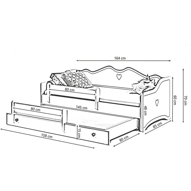 DMORA - Letto Singolo Per Bambini Decorato, Lettino Decorato Con Cassettone  E Protezione Anticaduta Per Cameretta, Cm 164x85h70, Colore Bianco E Rosa -  ePrice