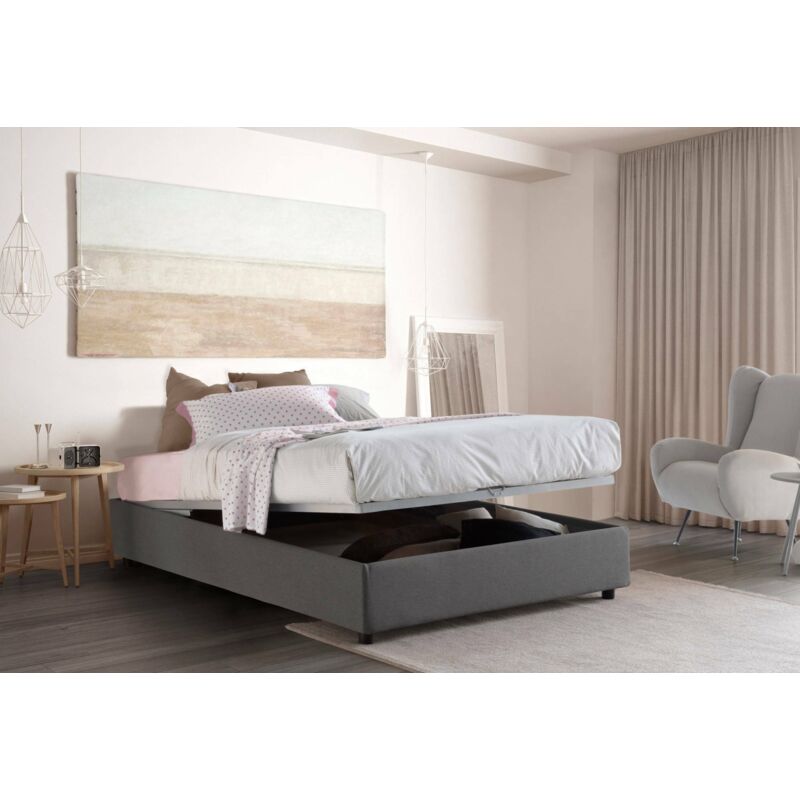 Talamo Italia Doppelbett Adele – Stoffbett Mit Stauraum, Inkl. Matratze 140x190 Cm, 100 % Made In Italy, Beige