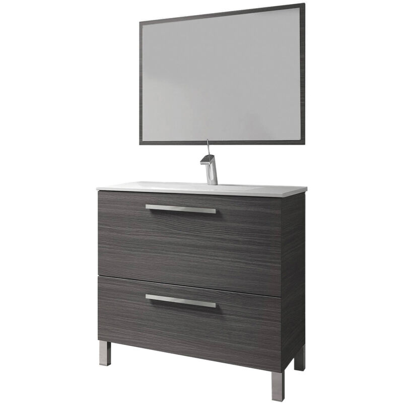 Dmora - Mobile sottolavabo Dfarago, Mobiletto per bagno, Armadio a 2  cassetti e specchio, lavabo non incluso, 80x45h80 cm, Grigio cenere