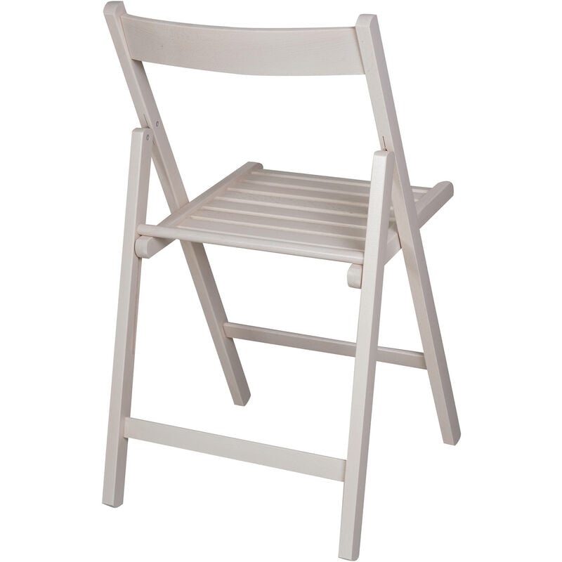 Set di 2 Sedie pieghevoli moderne in legno, per balcone o giardino, cm  42x48h79, Seduta h cm 47, colore Bianco, Con imballo rinforzato