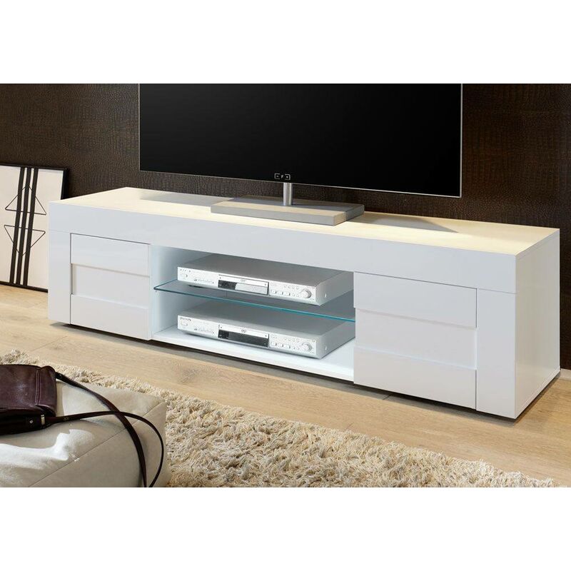 Dmora Mobile da Soggiorno Porta, Made in Italy, Supporto per TV da Salotto  a 3 Ante e Ripiani, cm 200x40h37, Colore Bianco Lucido : : Casa e  cucina