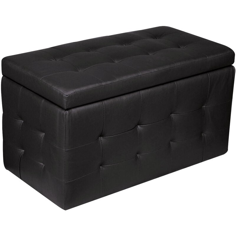 Dmora Pouf- contenitore in ecopelle, colore nero, Misure 84 x 49 x 44 cm