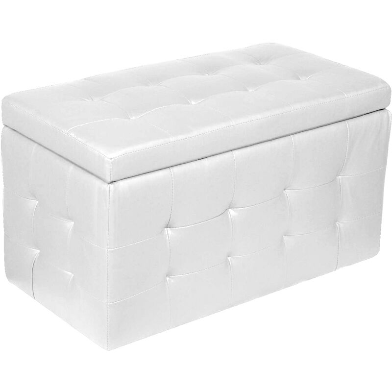 Dmora Pouf- contenitore in ecopelle, colore bianco, Misure 84 x 49 x 44 cm