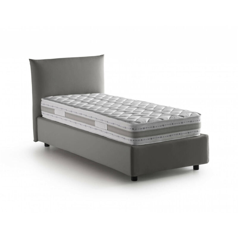 Dmora - Letto singolo Dborbe, Letto contenitore con rivestimento in tessuto,  100% Made in Italy, Apertura laterale, con materasso Cm 80x190 incluso,  Grigio