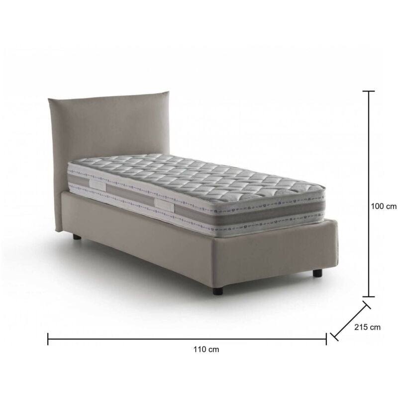 Dmora - Letto singolo Dbut, Letto contenitore con rivestimento in