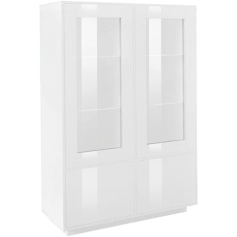 Dmora - Vetrina Kevin, Credenza con tre ante, Mobile da soggiorno multiuso, 100% Made in Italy, cm 80x38h121, Bianco lucido e Ardesia