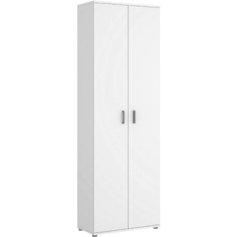 Dmora - Armadio multiuso 2 ante Aixam, Mobile multifunzione, Guardaroba porta scarpe, 61x35h190 cm, Bianco