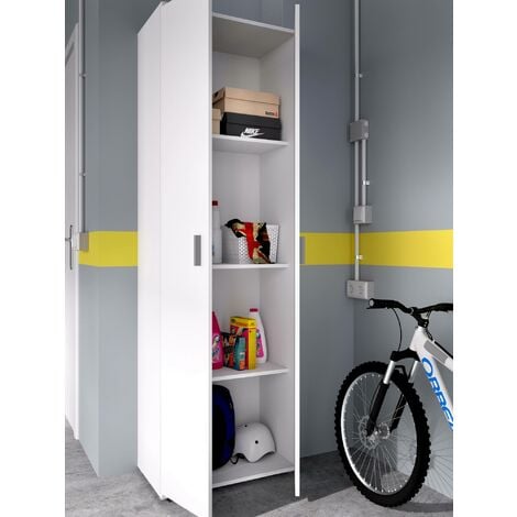 Dmora - Armadio multiuso 2 ante Aixam, Mobile multifunzione, Guardaroba porta scarpe, 61x35h190 cm, Bianco