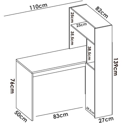 Dmora Scrivania Pittston Con Libreria - Scrittoio Lineare 110x52h136 Cm - Bianco Salvaspazio - 2