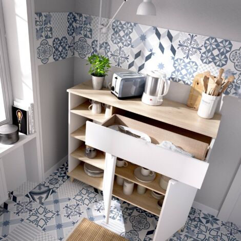 Credenza Dmora Weddell 154x40x72cm - Buffet Soggiorno, Rovere E Bianco, 6 Vani, Pannello Truciolato - Foto 6