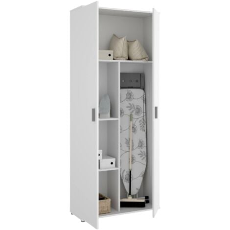 Dmora - Armadio multiuso Forcola, Mobile multifunzione portascope, Guardaroba a 2 ante, 78x35h190 cm, Bianco, con imballo rinforzato