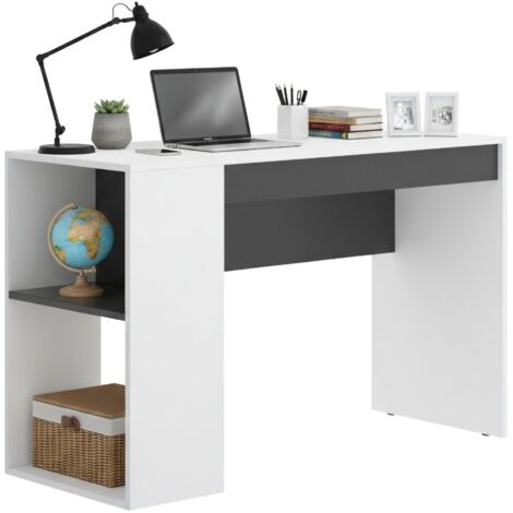 Dmora Scrivania Pittston, Scrittoio lineare con libreria, Tavolo ufficio multiuso salvaspazio, 110x50h136 cm, Bianco