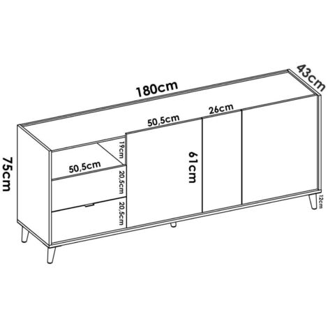 Dmora Credenza Alix Bianco Lucido – 121x50 H91 Cm – Buffet Soggiorno Con 2 Ante E 4 Cassetti