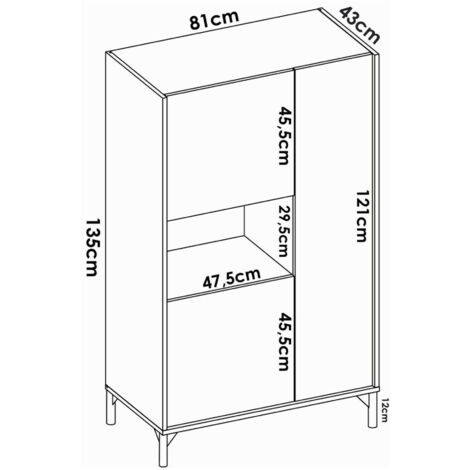 Dmora - Credenza Crono, Buffet alto da soggiorno, Madia moderna da salotto a 3 ante, 81x43h135 cm, Rovere e Bianco