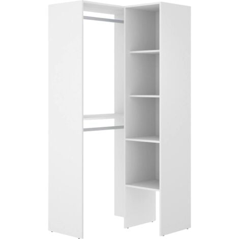 Dmora - Guardaroba grande Arpagone, Struttura per cabina armadio angolare, Mobile appendiabiti aperto ad angolo, 79x88h186 cm, Bianco