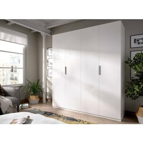 Dmora - Guardaroba grande Iuventas, Mobile appendiabiti per camera da letto, Armadio a 4 ante battenti, 180x52h204 cm, Bianco lucido