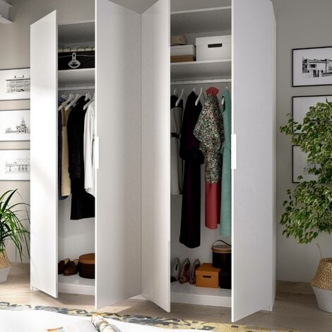 Dmora - Guardaroba grande Iuventas, Mobile appendiabiti per camera da letto, Armadio a 4 ante battenti, 180x52h204 cm, Bianco lucido