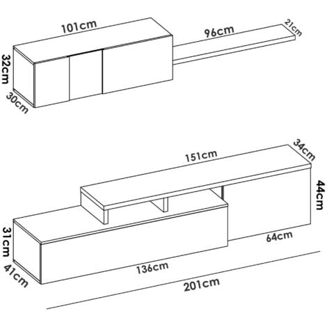 Parete Attrezzata Denali Di Dmora - Set Soggiorno Modulare Ad Angolo, Bianco E Rovere, 230x41x180 Cm - Foto 6