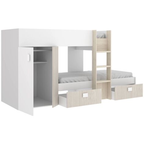 Dmora - Composizione camera da letto Araba, Cameretta completa, Composizione letto a castello con due lettini singoli, 271x111h150 cm, Bianco e Rovere