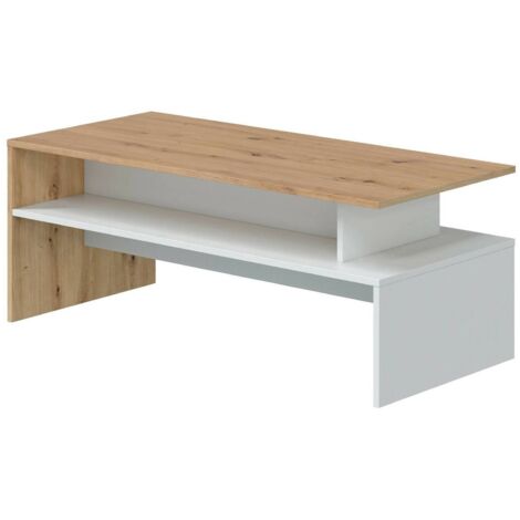 Dmora - Tavolino da salotto Vail, Tavolino soggiorno, Tavolino da caffè, Tavolo basso, 100x50h43 cm, Rovere Nodi e Bianco lucido, con imballo rinforzato (1/4)