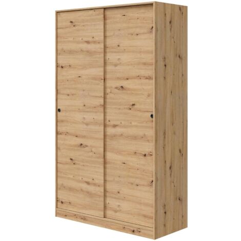 Dmora - Guardaroba Waterbury, Armadio per camera da letto a 2 ante scorrevoli, Mobile con 4 ripiani e barra appendiabiti, 120x50h200 cm, Rovere Nodi, con imballo rinforzato