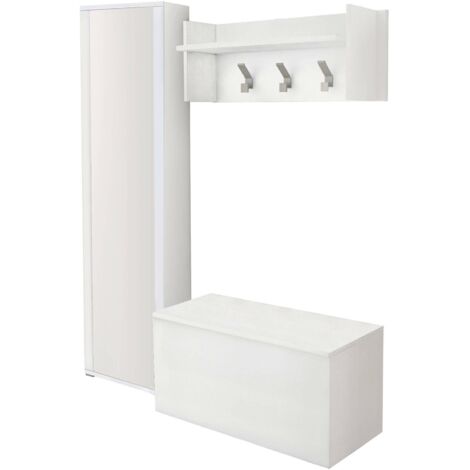 Dmora - Mobile da ingresso Mirtilla, Entratina moderna con appendiabiti, Mobile con scarpiera, Armadietto con specchio, Cm 50x32h182, Bianco, con imballo rinforzato