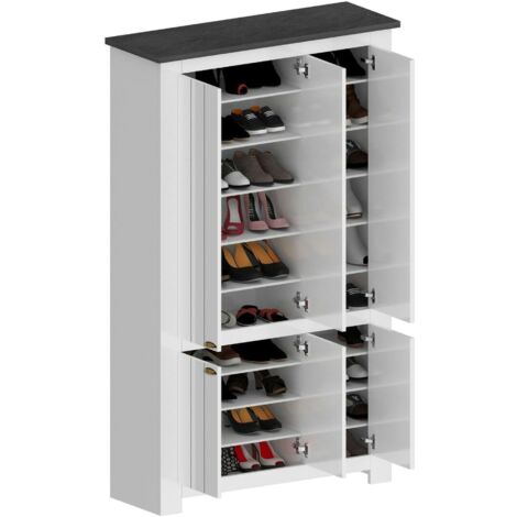 Scarpiera Dmora Samar 5 Ante - Portascarpe Salvaspazio 73x15x180 Cm, Bianco, Made In Italy, Multiuso Per Ingresso E Corridoio