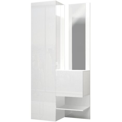 Dmora - Mobile da ingresso Bauladu, Armadietto multifunzione a 2 ante, Mobile multiuso con specchio, 90x35h190 cm, Bianco