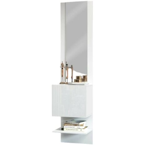 Dmora - Mobile da ingresso Ivana, Armadietto multifunzione con specchio, Scarpiera a 1 anta, 45x35h190 cm, Bianco