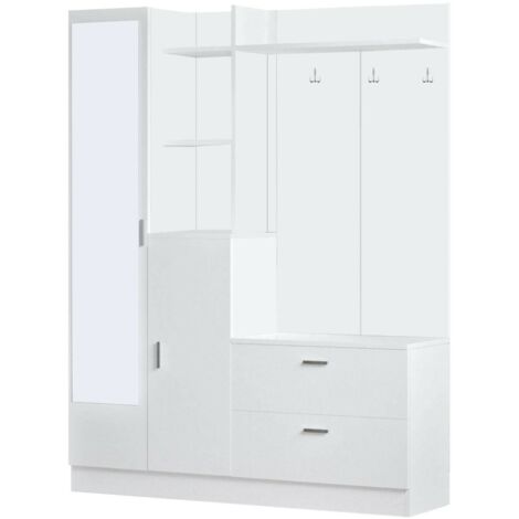 Dmora - Mobile da ingresso Anumali, Entratina appendiabiti, Composizione per atrio, Consolle portaoggetti multifunzione, 140x37h182 cm, Bianco