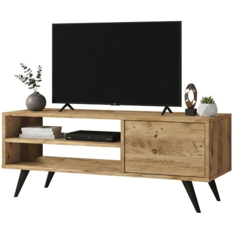 Mobile Porta TV Eos 140x40x50 Cm - Credenza Soggiorno In Noce E Nero, Moderna