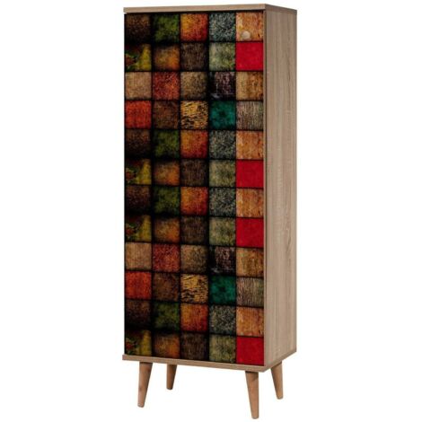 Dmora - Scarpiera Giadeite, Mobile portascarpe, Armadio da ingresso multiuso, Mobiletto per calzature, 50x38h135 cm, Quercia e Multicolore