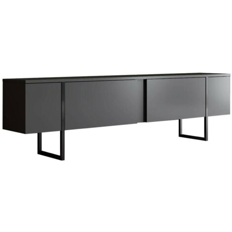 Dmora - Mobile porta TV Abishia, Credenza da soggiorno, Armadio basso per TV, Base parete attrezzata, 180x30h50 cm, Antracite e Nero