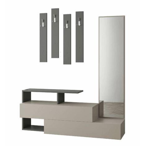 Dmora - Mobile da ingresso Ascari, Entratina appendiabiti, Composizione per atrio, Consolle portaoggetti multifunzione, 137x35h55 cm, Tortora e Antracite