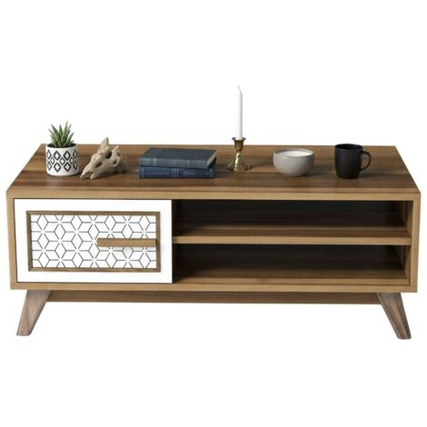 Dmora Tavolino Da Salotto Ukdah Con Portariviste Bianco E Rovere 42x30h72 Cm