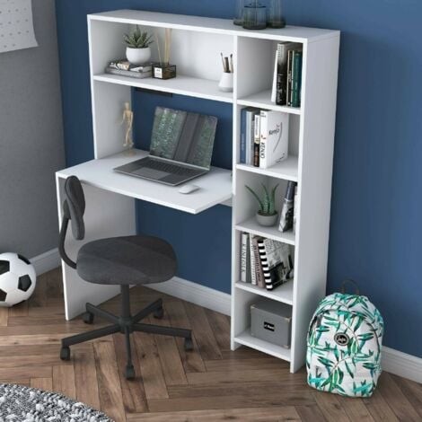 Dmora - Scrivania Arapaho, Scrittoio multiuso, Tavolo per ufficio porta PC, Piano di lavoro, 113x40h142 cm, Bianco