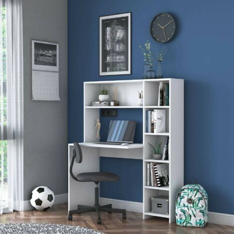 Dmora - Scrivania Arapaho, Scrittoio multiuso, Tavolo per ufficio porta PC, Piano di lavoro, 113x40h142 cm, Bianco