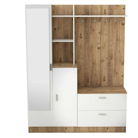 Dmora - Mobile da ingresso Anumali, Entratina appendiabiti, Composizione per atrio, Consolle portaoggetti multifunzione, 140x37h182 cm, Quercia e Bianco