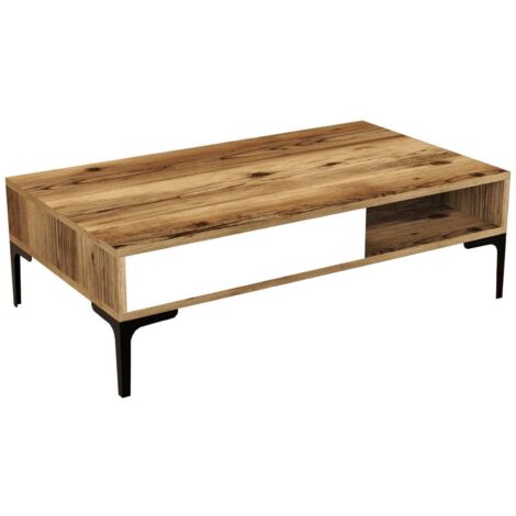 Dmora - Tavolino da salotto Diadem, Tavolo basso da caffè, Portariviste per divano, Ripiano da soggiorno, 105x60h33 cm, Noce e Bianco, con imballo rinforzato, con imballo rinforzato (1/5)