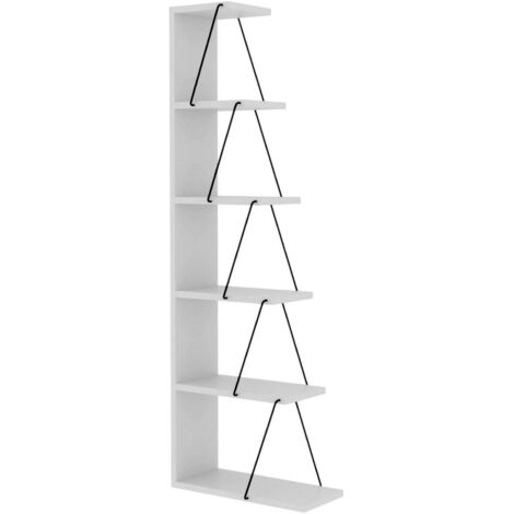 Dmora - Libreria Mizar, Scaffale da ufficio, Mobile portalibri, Biblioteca, 50x22h150 cm, Bianco e Nero, con imballo rinforzato, con imballo rinforzato